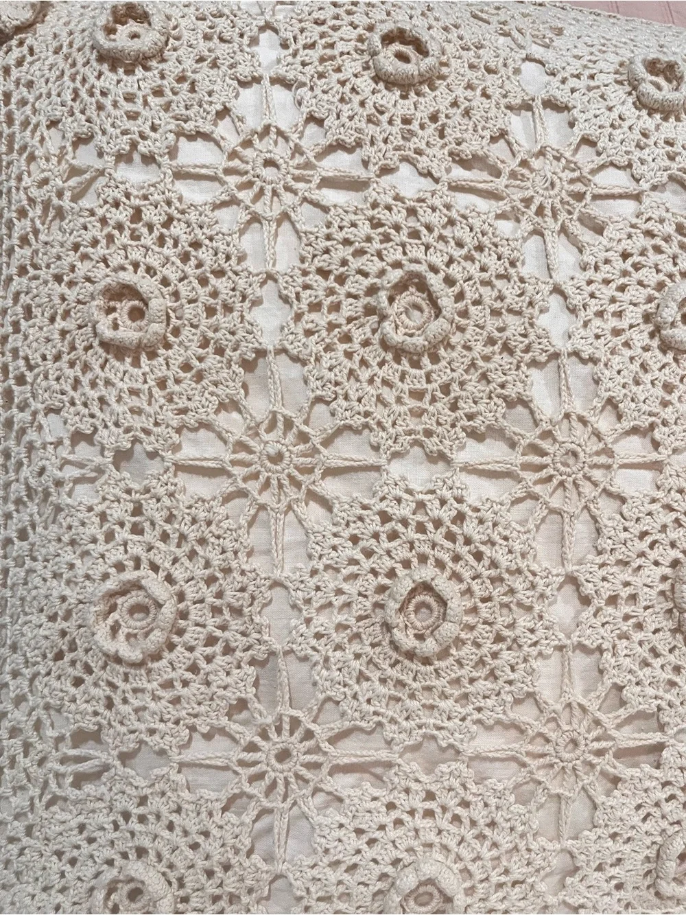 Set of 2 King Size Crochet Lace Decorative Pillow Cover Cream Cottagecore